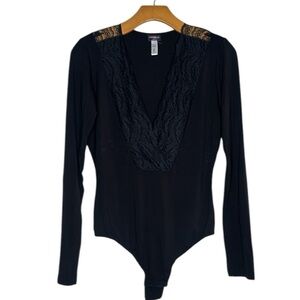 Cosabella Deep V Plunge Long Sleeve Bodysuit Black Size Medium Romantic Classic